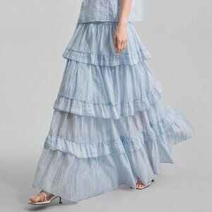 Blue Casual Ruffled Women's Multi-Layer Ruffled Skirt